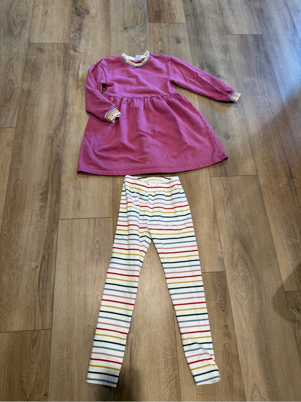 Hanna Andersson Magenta Long-Sleeve Dress with Multicolor Striped Leggings